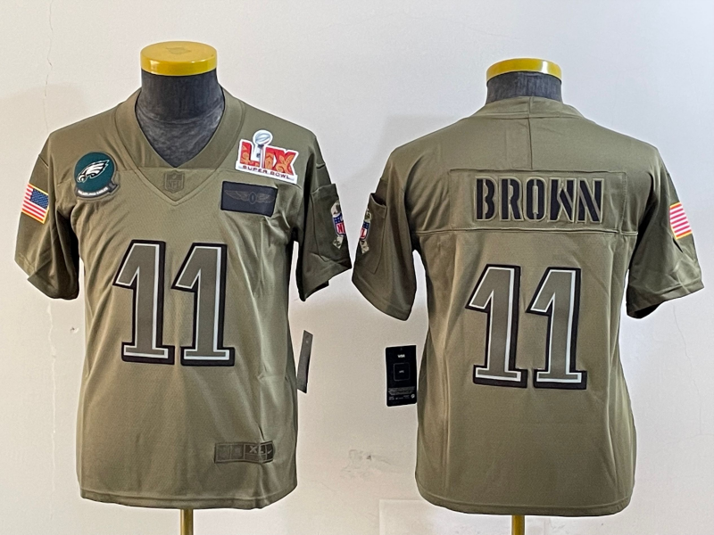 Youth 2025 Philadelphia Eagles 11 Brown green Nike NFL jersey style 3